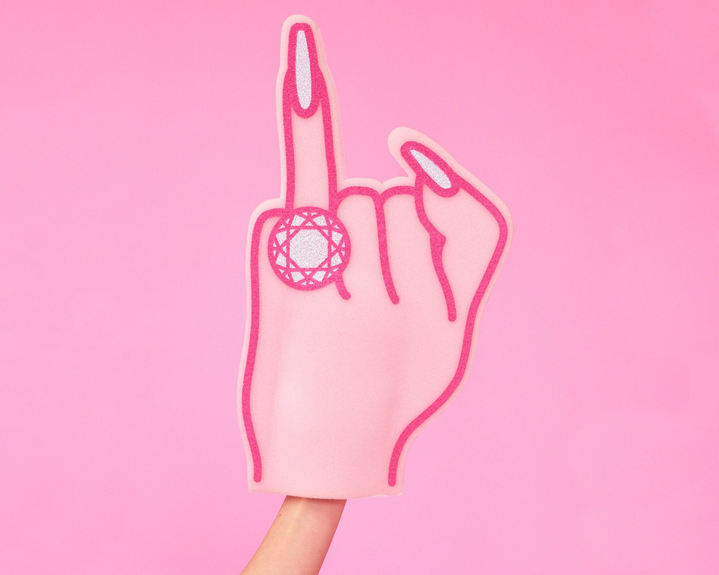 Oversized Engagement Ring Foam Finger – Glitter Bride Party Prop