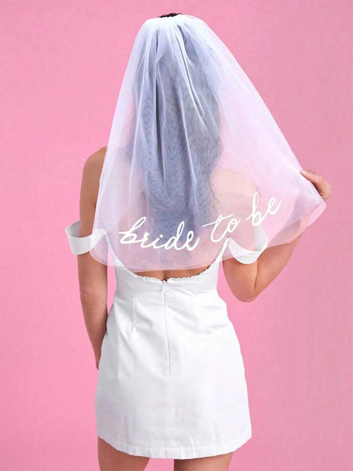 Sheer 'Bride To Be' Veil – Embroidered White Tulle for Bachelorette, Shower or Engagement