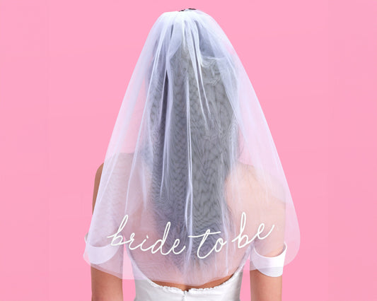 Sheer 'Bride To Be' Veil – Embroidered White Tulle for Bachelorette, Shower or Engagement